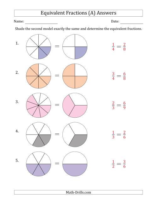 The Equivalent Fractions Models with the Simplified Fraction Second (A) Math Worksheet Page 2