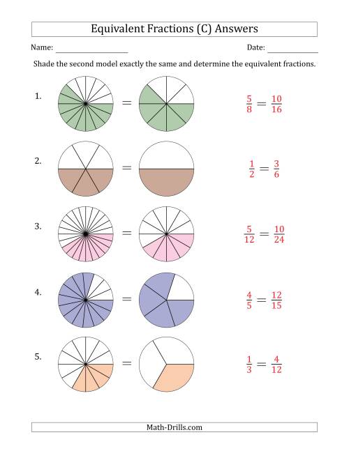 The Equivalent Fractions Models with the Simplified Fraction Second (C) Math Worksheet Page 2