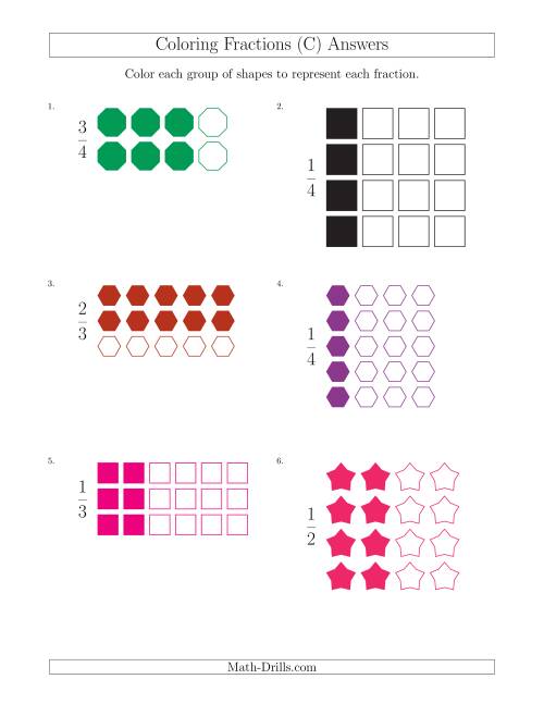 The Coloring Groups of Shapes to Represent Fractions (C) Math Worksheet Page 2