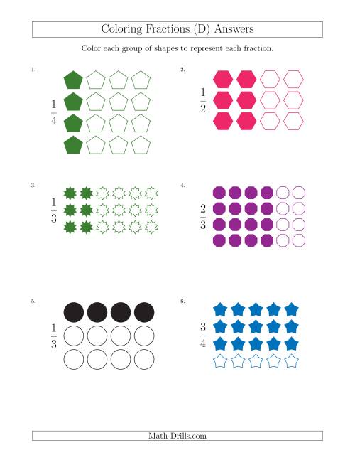 The Coloring Groups of Shapes to Represent Fractions (D) Math Worksheet Page 2