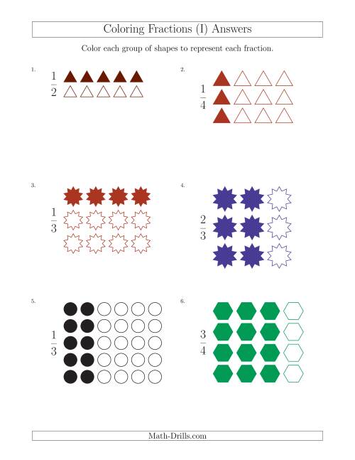 The Coloring Groups of Shapes to Represent Fractions (I) Math Worksheet Page 2
