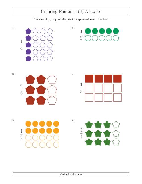 The Coloring Groups of Shapes to Represent Fractions (J) Math Worksheet Page 2