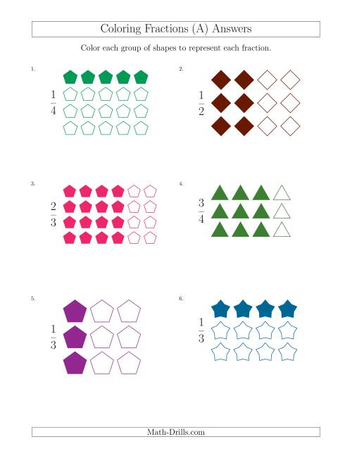 The Coloring Groups of Shapes to Represent Fractions (All) Math Worksheet Page 2