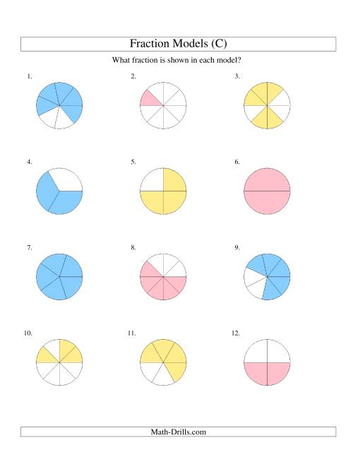 The Modeling Fractions with Circles -- Halves to Eighths (C) Math Worksheet