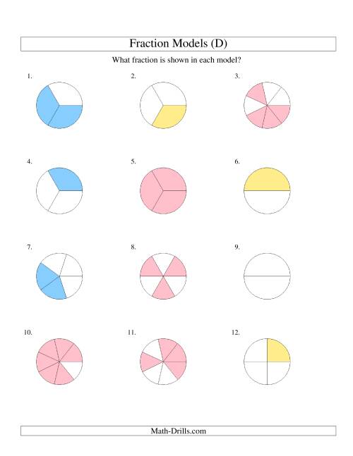The Modeling Fractions with Circles -- Halves to Eighths (D) Math Worksheet