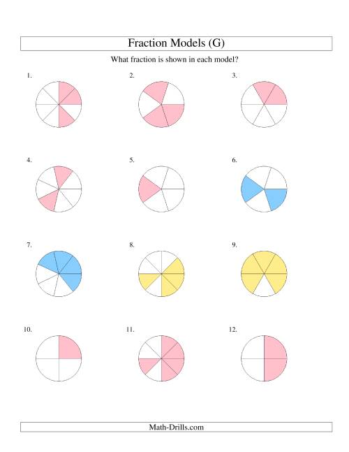 The Modeling Fractions with Circles -- Halves to Eighths (G) Math Worksheet