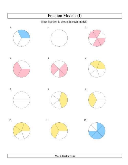 The Modeling Fractions with Circles -- Halves to Eighths (I) Math Worksheet