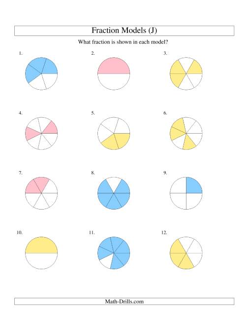The Modeling Fractions with Circles -- Halves to Eighths (J) Math Worksheet