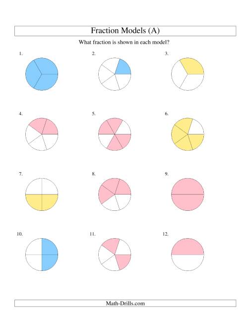 The Modeling Fractions with Circles -- Halves to Sixths (A) Math Worksheet