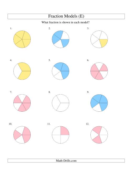 The Modeling Fractions with Circles -- Halves to Sixths (E) Math Worksheet