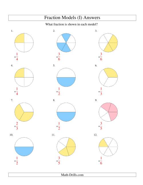 The Modeling Fractions with Circles -- Halves to Sixths (I) Math Worksheet Page 2