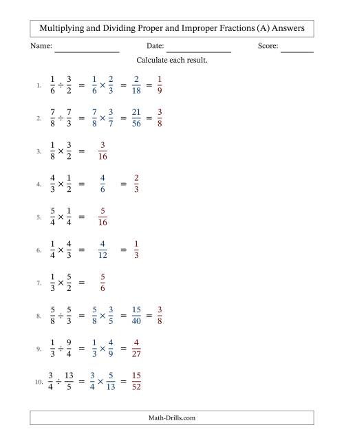 The Multiplying and Dividing Fractions (A) Math Worksheet Page 2