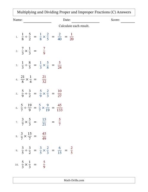 The Multiplying and Dividing Fractions (C) Math Worksheet Page 2