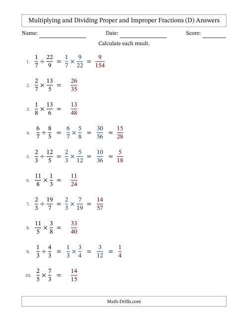 The Multiplying and Dividing Fractions (D) Math Worksheet Page 2