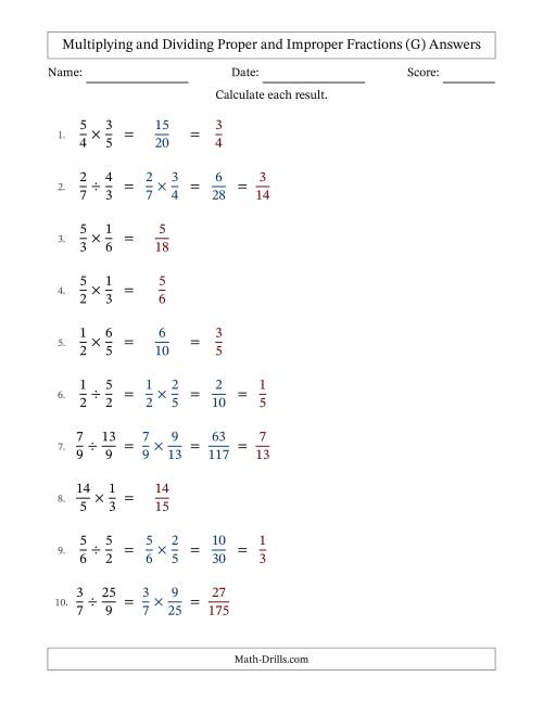 The Multiplying and Dividing Fractions (G) Math Worksheet Page 2