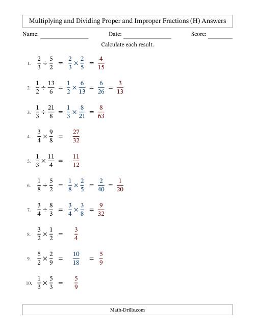The Multiplying and Dividing Fractions (H) Math Worksheet Page 2