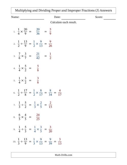 The Multiplying and Dividing Fractions (J) Math Worksheet Page 2
