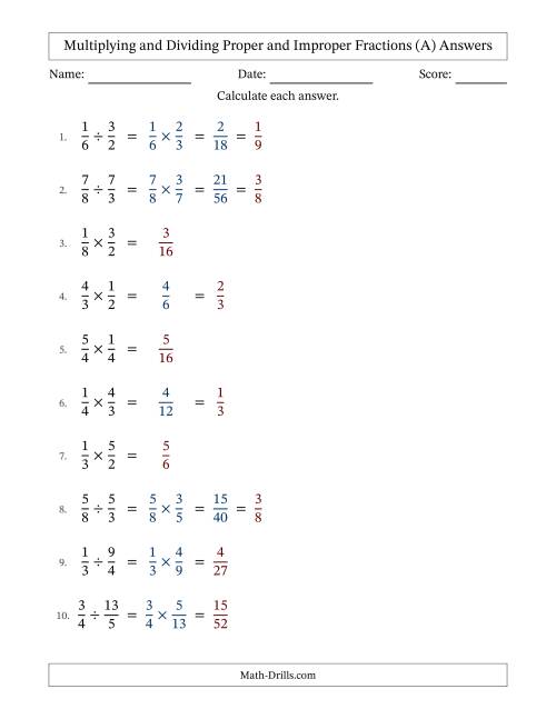 The Multiplying and Dividing Proper and Improper Fractions with Some Simplifying (Fillable) (All) Math Worksheet Page 2