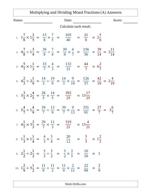 The Multiplying and Dividing Mixed Fractions (A) Math Worksheet Page 2
