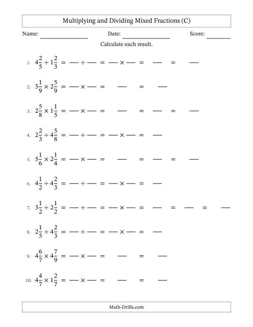 The Multiplying and Dividing Mixed Fractions (C) Math Worksheet