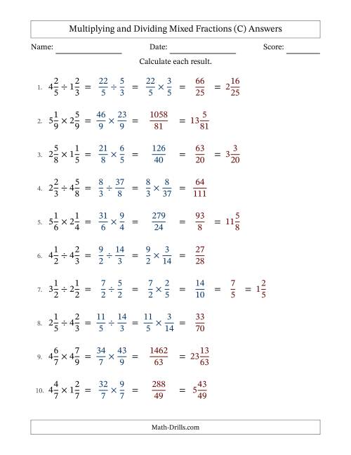 The Multiplying and Dividing Mixed Fractions (C) Math Worksheet Page 2