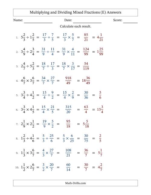 The Multiplying and Dividing Mixed Fractions (E) Math Worksheet Page 2