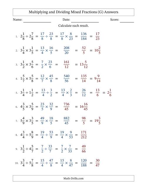 The Multiplying and Dividing Mixed Fractions (G) Math Worksheet Page 2