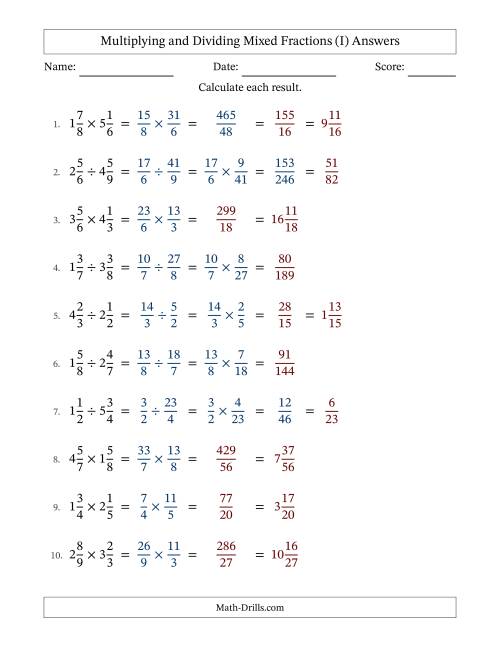 The Multiplying and Dividing Mixed Fractions (I) Math Worksheet Page 2