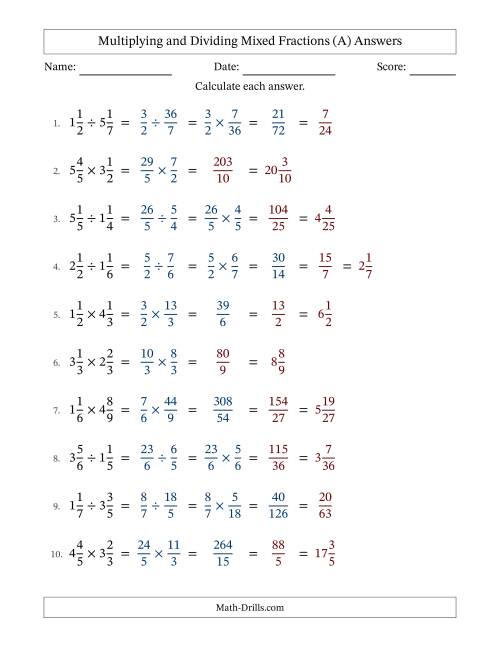 The Multiplying and Dividing Mixed Fractions (All) Math Worksheet Page 2