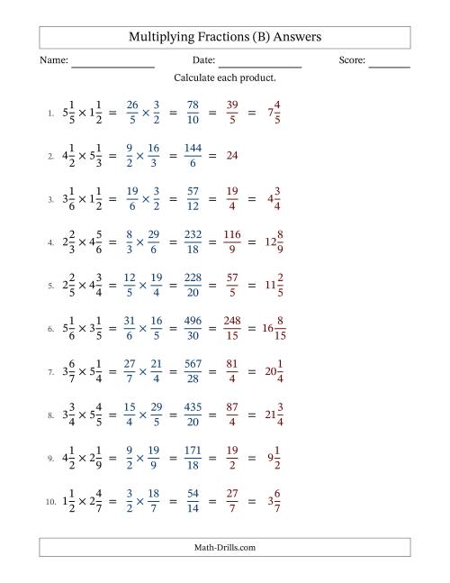The Multiplying 2 Mixed Fractions (B) Math Worksheet Page 2