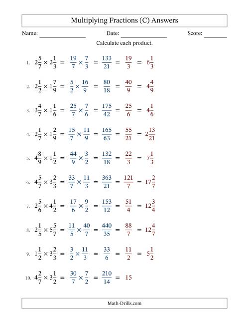 The Multiplying 2 Mixed Fractions (C) Math Worksheet Page 2