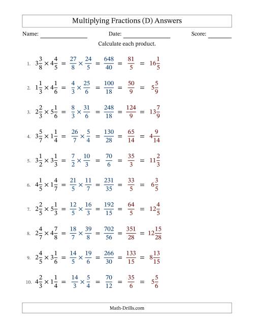 The Multiplying 2 Mixed Fractions (D) Math Worksheet Page 2