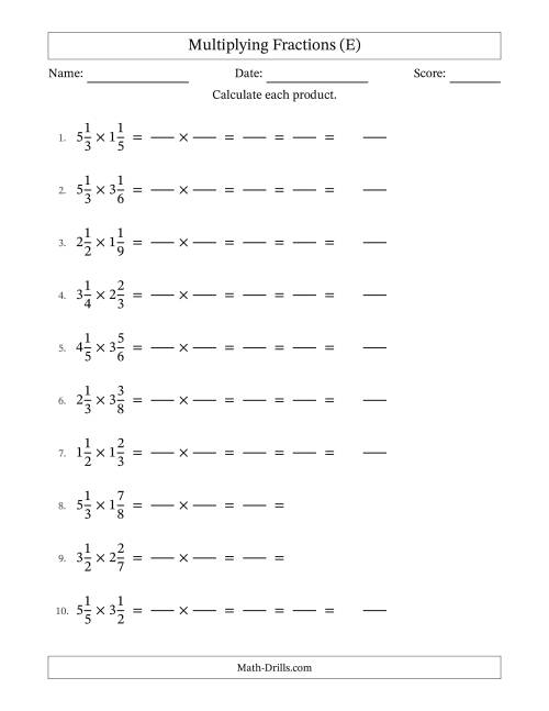The Multiplying 2 Mixed Fractions (E) Math Worksheet
