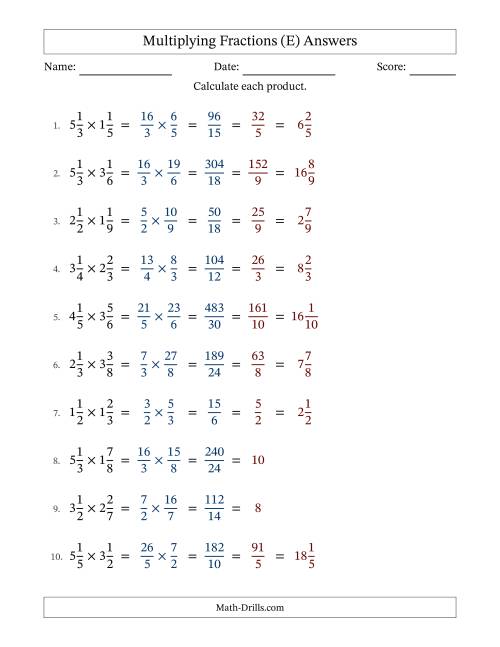 The Multiplying 2 Mixed Fractions (E) Math Worksheet Page 2