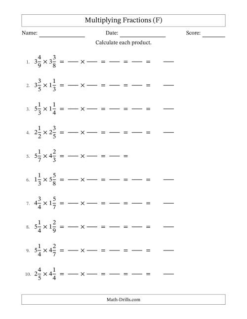 The Multiplying 2 Mixed Fractions (F) Math Worksheet