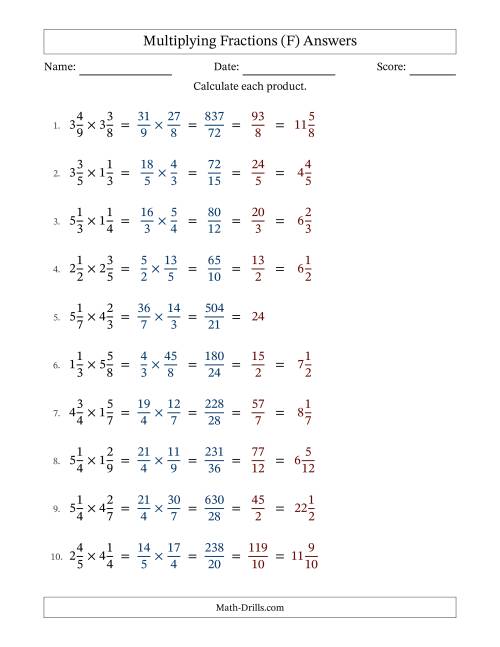 The Multiplying 2 Mixed Fractions (F) Math Worksheet Page 2