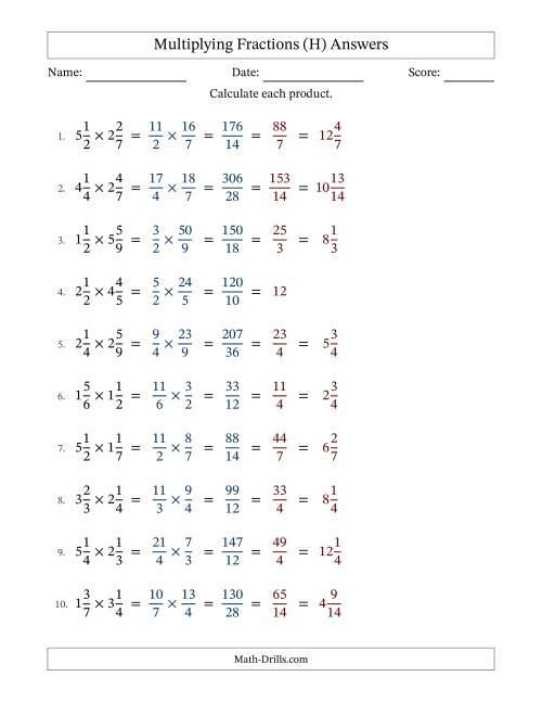 The Multiplying 2 Mixed Fractions (H) Math Worksheet Page 2