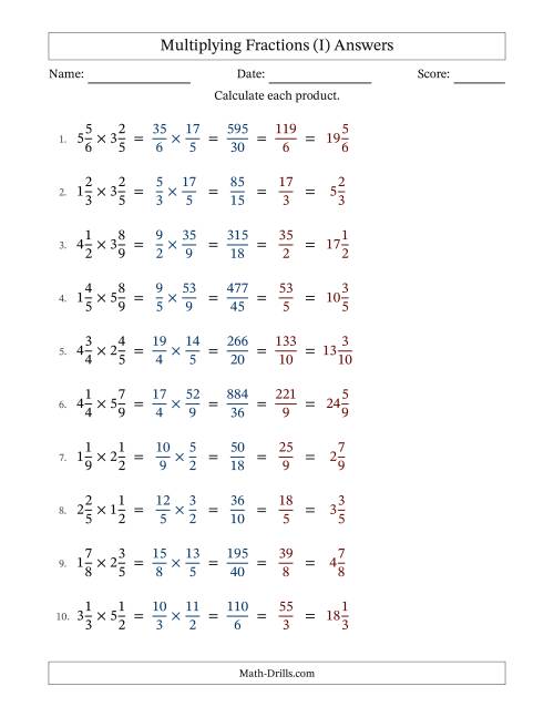 The Multiplying 2 Mixed Fractions (I) Math Worksheet Page 2