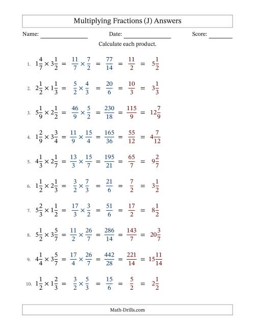 The Multiplying 2 Mixed Fractions (J) Math Worksheet Page 2