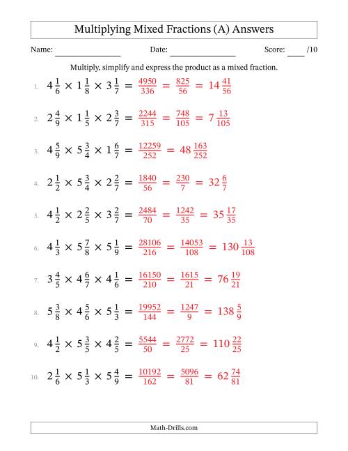 The Multiplying 3 Mixed Fractions (All) Math Worksheet Page 2
