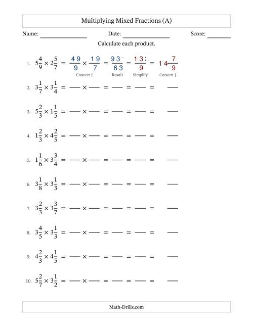 The Multiplying 2 Mixed Fractions (All) Math Worksheet