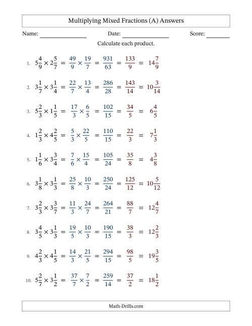 The Multiplying 2 Mixed Fractions (All) Math Worksheet Page 2