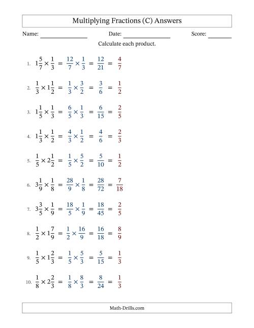 The Multiplying Fractions and Mixed Fractions (C) Math Worksheet Page 2