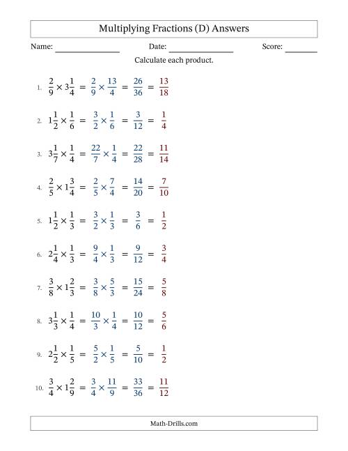 The Multiplying Fractions and Mixed Fractions (D) Math Worksheet Page 2
