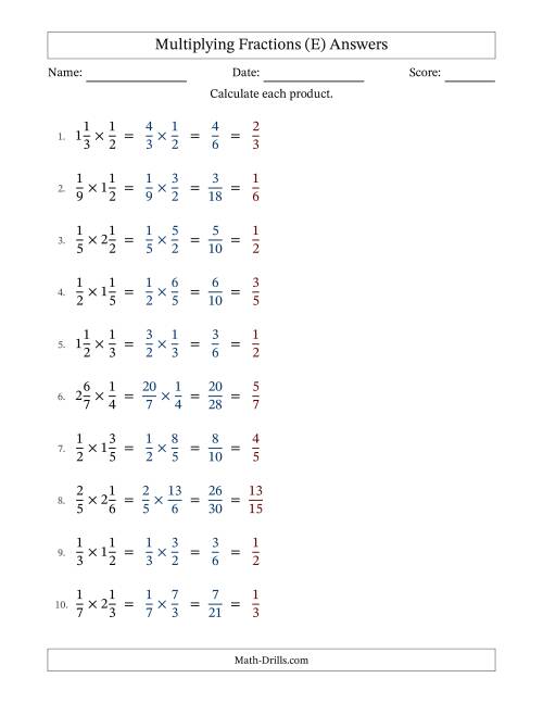 The Multiplying Fractions and Mixed Fractions (E) Math Worksheet Page 2