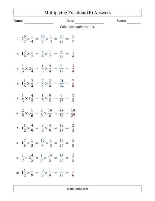 The Multiplying Fractions and Mixed Fractions (F) Math Worksheet Page 2