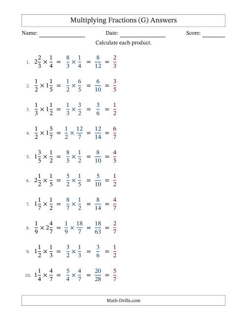 The Multiplying Fractions and Mixed Fractions (G) Math Worksheet Page 2