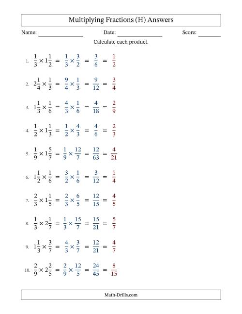 The Multiplying Fractions and Mixed Fractions (H) Math Worksheet Page 2