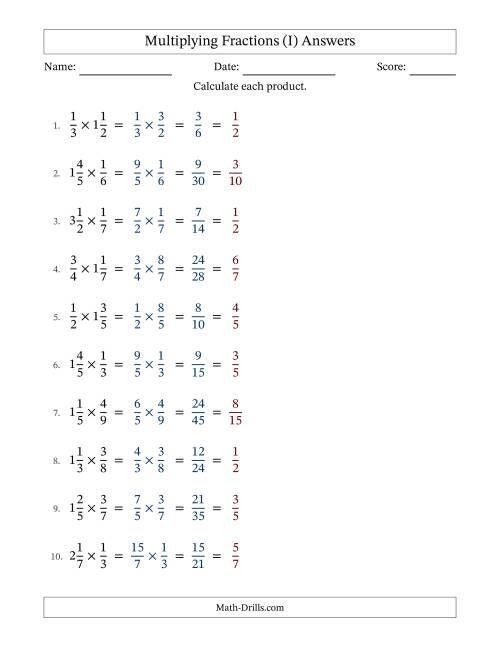 The Multiplying Fractions and Mixed Fractions (I) Math Worksheet Page 2