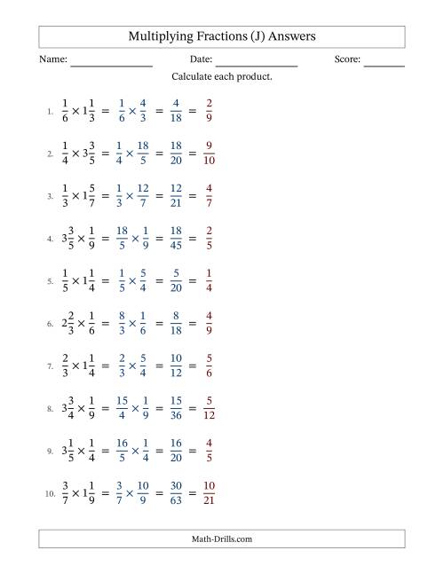 The Multiplying Fractions and Mixed Fractions (J) Math Worksheet Page 2